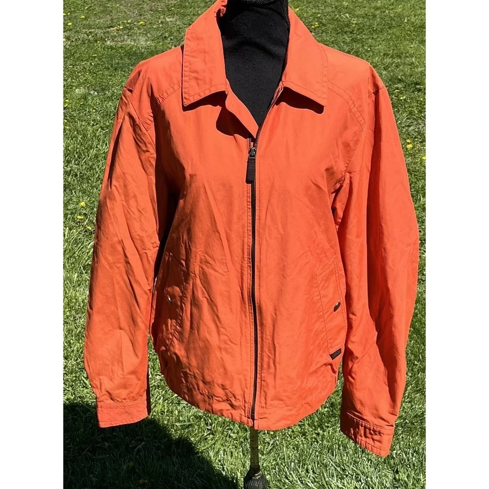Coach Jacket Womens Small Orange Cotton Blend Full Zip Lined Lightweight Pockets
